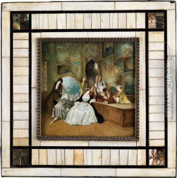 Junge Dame In Gersaints Kunsthandlung Oil Painting - Watteau, Jean Antoine