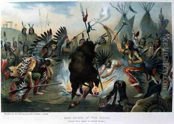 War Dance of the Sioux, from 'The History of Mankind, 1904 Oil Painting - Rudolf (Daniel Ludwig) Cronau