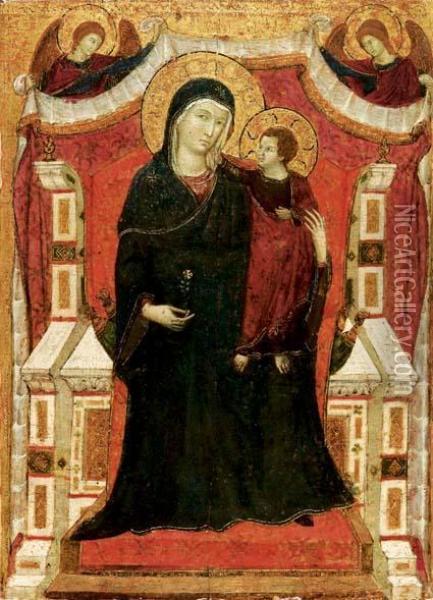 Madonna In Trono Su Sfondo Architettonico Oil Painting - Master Of Monte Oliveto