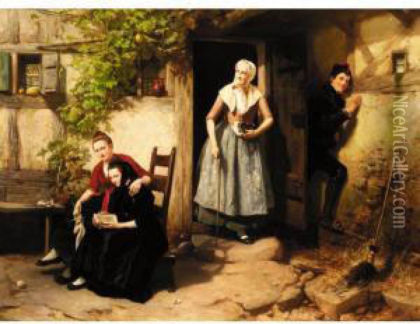 Grandmother's Visit Oil Painting - Carl Wilhelm Hubner