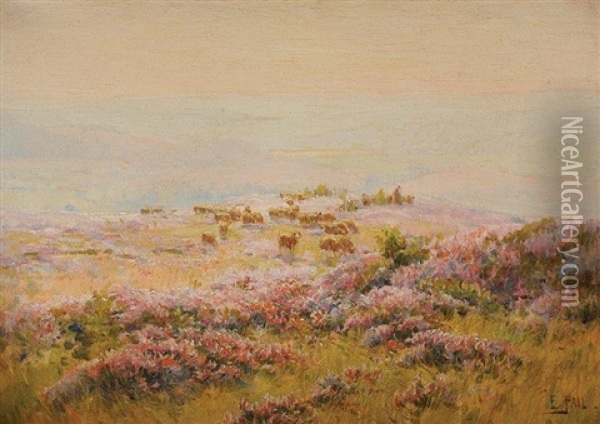 Moutons Et Bruyere Oil Painting - Edouard Pail