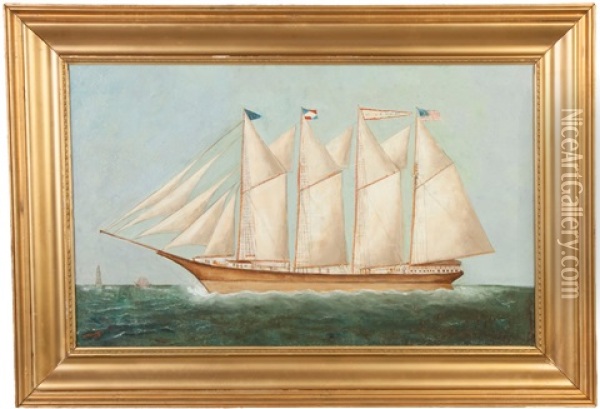 Clipper Ship Oil Painting - Solon Francis Montecello Badger