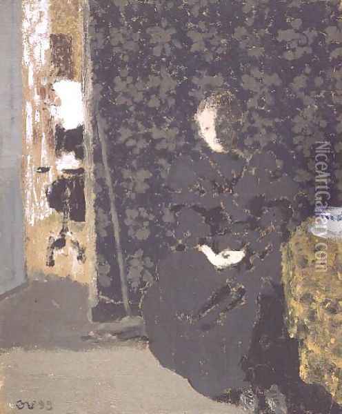Seated woman with a cup of coffee, 1893 Oil Painting - Jean-Edouard Vuillard