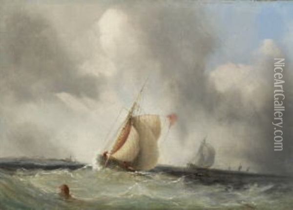 Segelschiffe Auf Bewegter See Oil Painting - Edwin Hayes