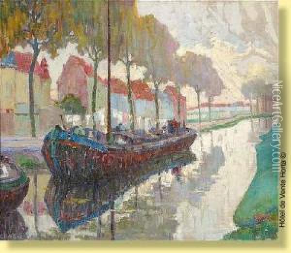 Canalen Banlieue Oil Painting - Charles Viane