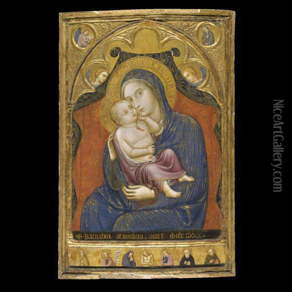 The Madonna And Child Enthroned With Two Angels Oil Painting - Barnaba Da Modena