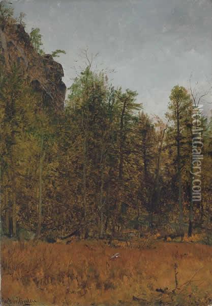 ''a Gray Day Under The Cliff'' Oil Painting - Thomas Worthington Whittredge