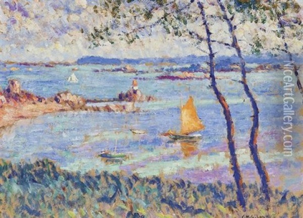 A View Of The Harbor, France Oil Painting - Clarence Montfort Gihon