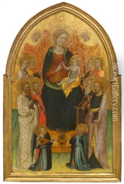 The Madonna Enthroned, With The Child, Surrounded By Saints And Angels Oil Painting -  Lippo d'Andrea (Ambrogio di Baldese)