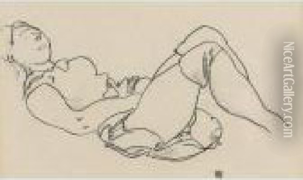 Seitlich Liegende (reclining Woman) Oil Painting - Egon Schiele