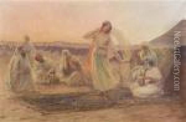 Dancer In The Desert. Oil Painting - Otto Pilny