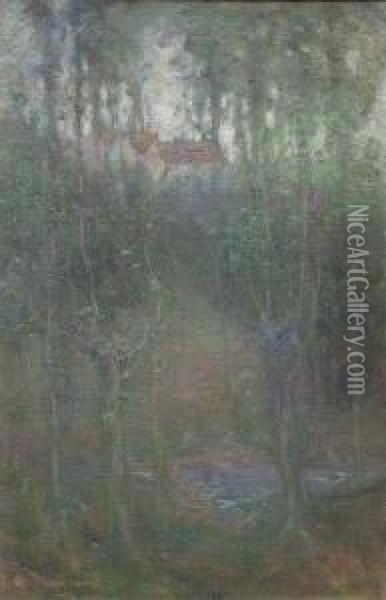 Wooded Scene With Houses Oil Painting - George Grosvenor Thomas