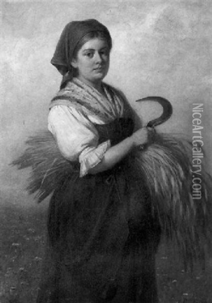 Peasant Girl With Sheaf Of Wheat Oil Painting - Rudolf Epp