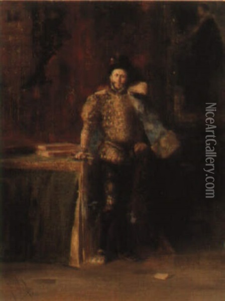 A Man In Medieval Costume Oil Painting - Salvador Sanchez Barbudo