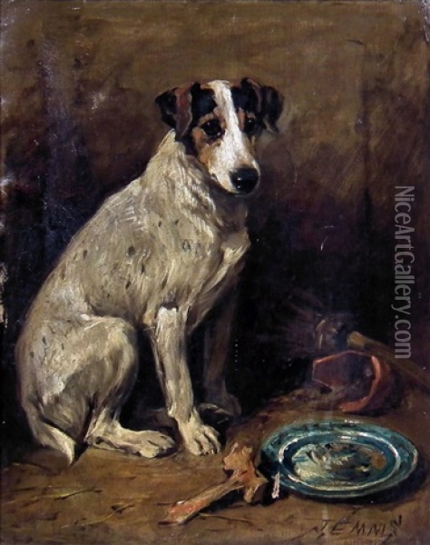 Portrait Of A Seated Fox Terrier Oil Painting - John Emms