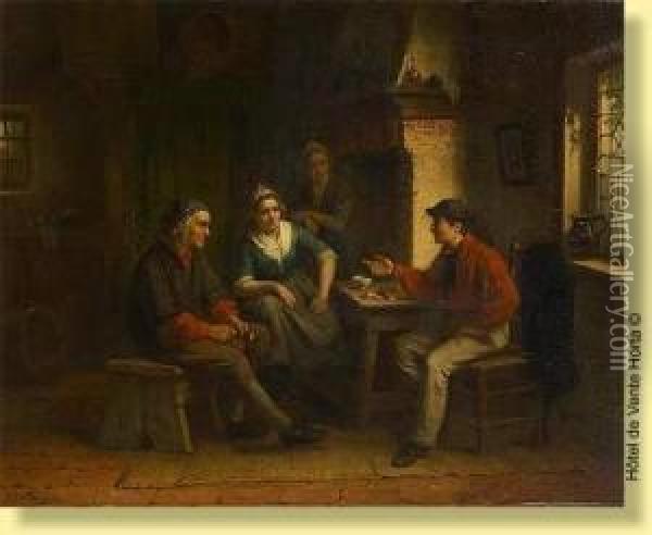 Le Conteur Dans Un Interieur Oil Painting - Jan Jacobus Matthijs Damschroder