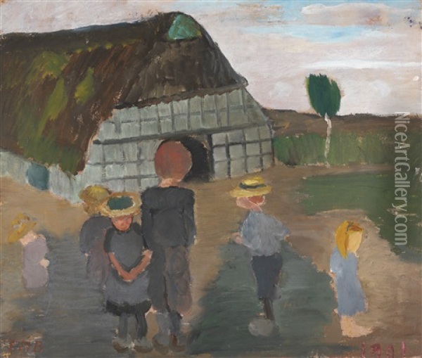 Kinder Vorm Bauernhaus Oil Painting - Paula Modersohn-Becker