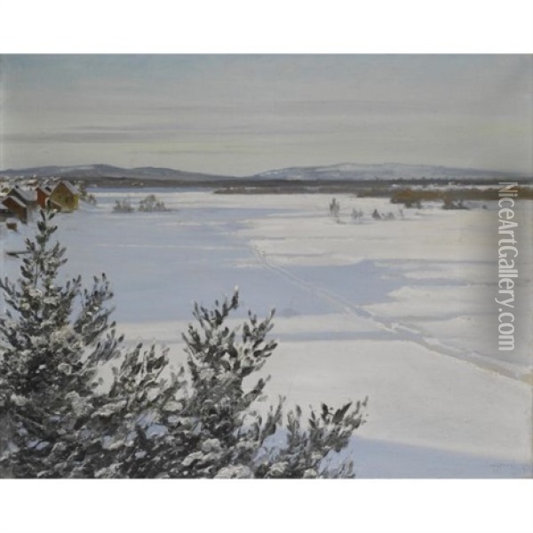 Snolandskap - Snowy Landscape Oil Painting - August Vilhelm Nikolaus Hagborg