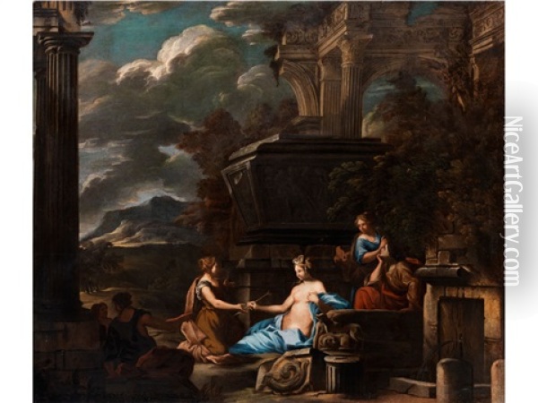 Ruinencapriccio Mit Mythologischer Szene Oil Painting - Giovanni Ghisolfi