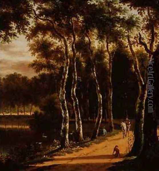 An Avenue of Birches Beside a River Oil Painting - Jan Hackaert