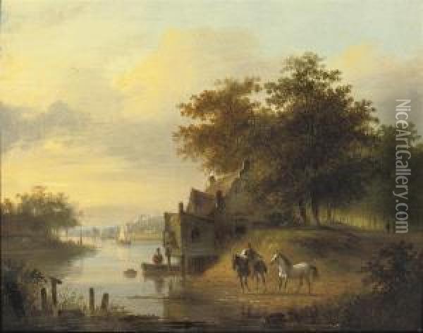 Crossing The River Oil Painting - Jacobus Van Der Stok