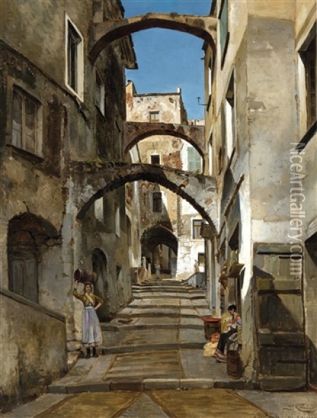 A Street Scene In San Remo Oil Painting - Jacques Francois Carabain