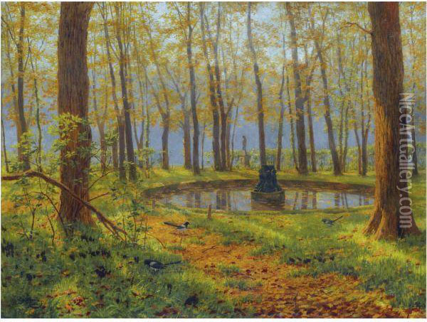 The Park In Autumn Oil Painting - Boris Vasilievich Bessonov