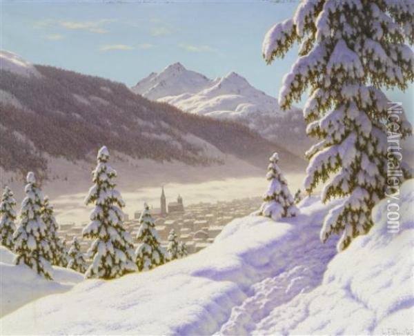 Winter Landscape Near Davos Oil Painting - Ivan Fedorovich Choultse