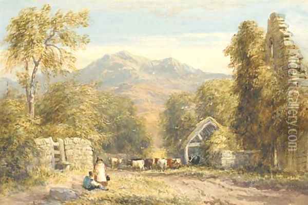 View from Kymmer Abbey, North Wales Oil Painting - David Cox