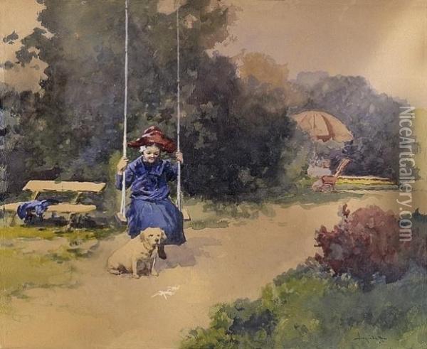 Swinging Girl Oil Painting - Antal Neogrady