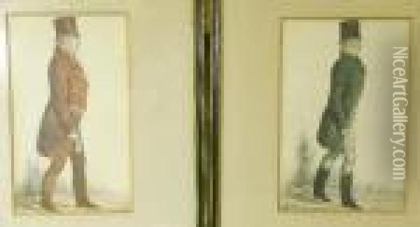 A Pair Of Coloured Prints Of Gentlemen In Profile Oil Painting - Richard Dighton