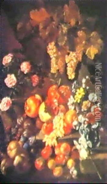 Still-life Of Pomegranates, Grapes, Apples.... Oil Painting - Giovanni Battista Ruoppolo
