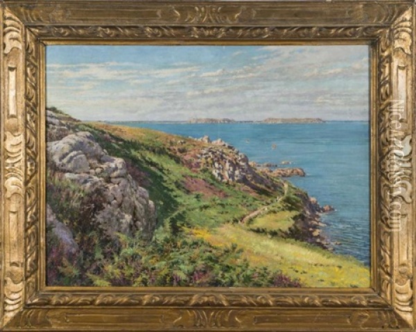 Les Iles Du Levant Vues De La Presqu'il De Giens Oil Painting - Ferdinand Joseph Gueldry