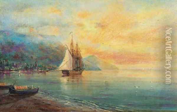 Tranquil Dawn on the Black Sea Coast Oil Painting - Ivan Konstantinovich Aivazovsky