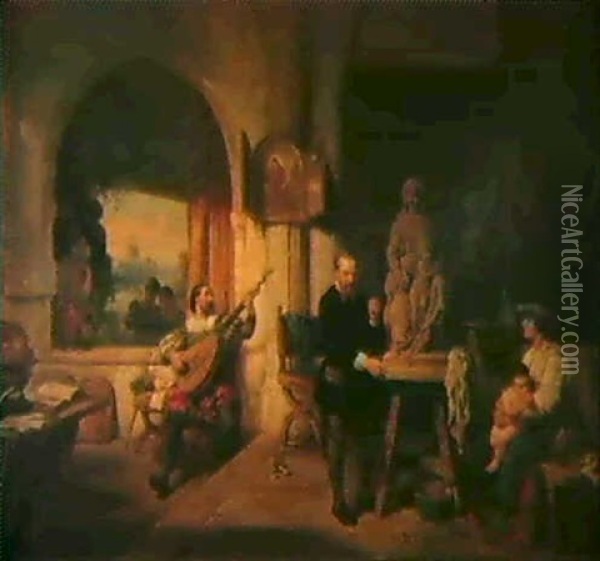 In Der Bildhauerwerkstatt Des Michelangelo Oil Painting - Reinier Craeyvanger