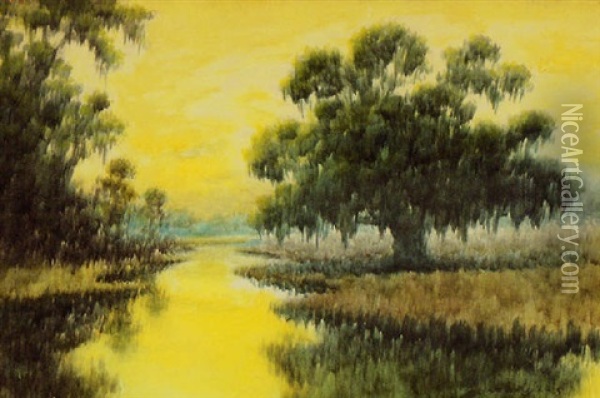 Oak Bayou Under Yellow Skies Oil Painting - Alexander John Drysdale