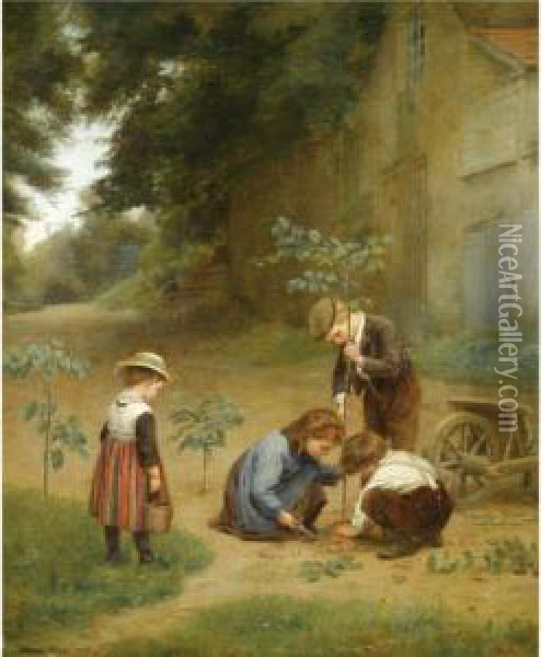 Les Jeunes Jardiniers Oil Painting - Edouard Frere