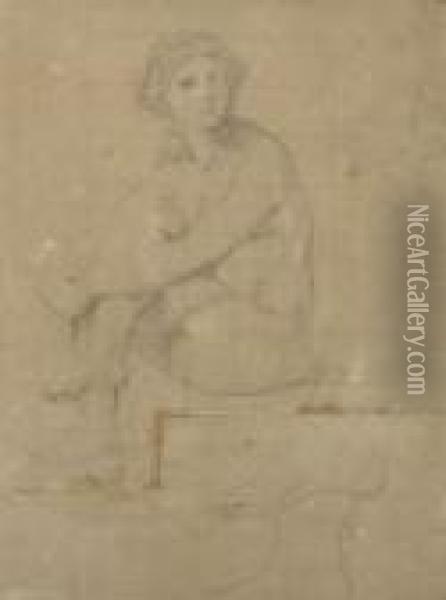 Jeune Femme Assise, Les Jambes Croisees, Reprise Du Pied Droit Oil Painting - Jean Auguste Dominique Ingres