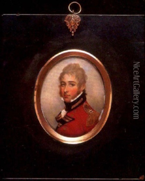 The Hon. Major General Sir Edward Pakenham In Scarlet Jacket With Gold Buttons Oil Painting - James Leakey