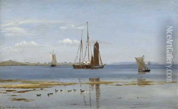 Segelschiffe Im Fjord Von Kallehave In Danemark Oil Painting - Christian Blache