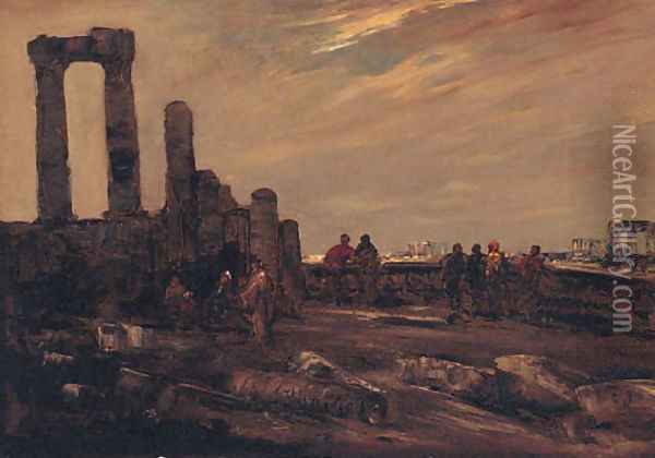 Arab Figures Among Ruins Oil Painting - Jacques-Edouard Dufeu