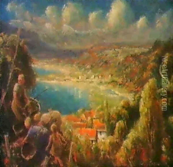Luscherz Am Bielersee. Oil Painting - Walter Plattner