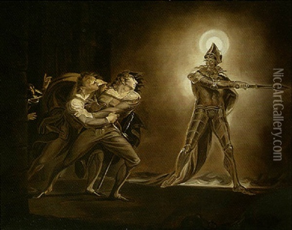 Hamlet, Horatio, Marcellus And The Ghost Oil Painting - Henry Fuseli