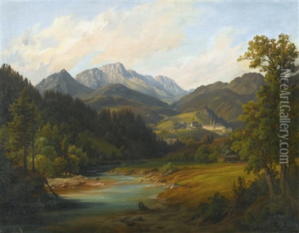 Valley In The Salzkammergut Near Bad Ischl Oil Painting - Anton Schiffer