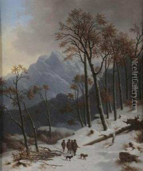 Chasseurs Dans Le Tyrol Enneige Oil Painting - Wilhelm Reinhardt