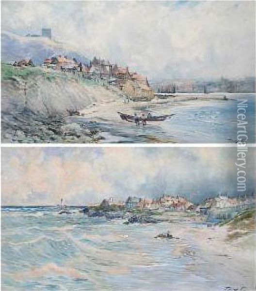 Fishermen On The Shore Oil Painting - Thomas Swift Hutton