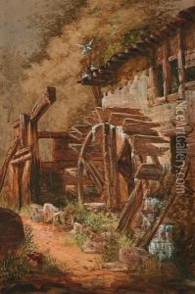 Watermill Oil Painting - Samuel A. Rayner