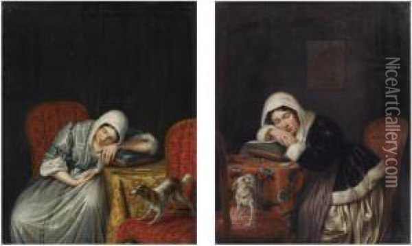 A Sleeping Beauty (a Pair ) Oil Painting - Elisabeth Alida Van Kiers-Haanen