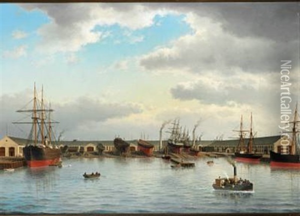 Burmeister & Wain's Jernskibsbyggeri Pa Refshaleoen (shipyard At Refshaleoen In Copenhagen) Oil Painting - Carl Emil Baagoe