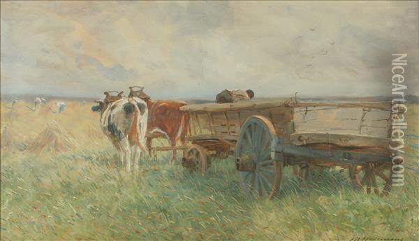 Oxenpulling A Cart Oil Painting - Maurice Hagemans